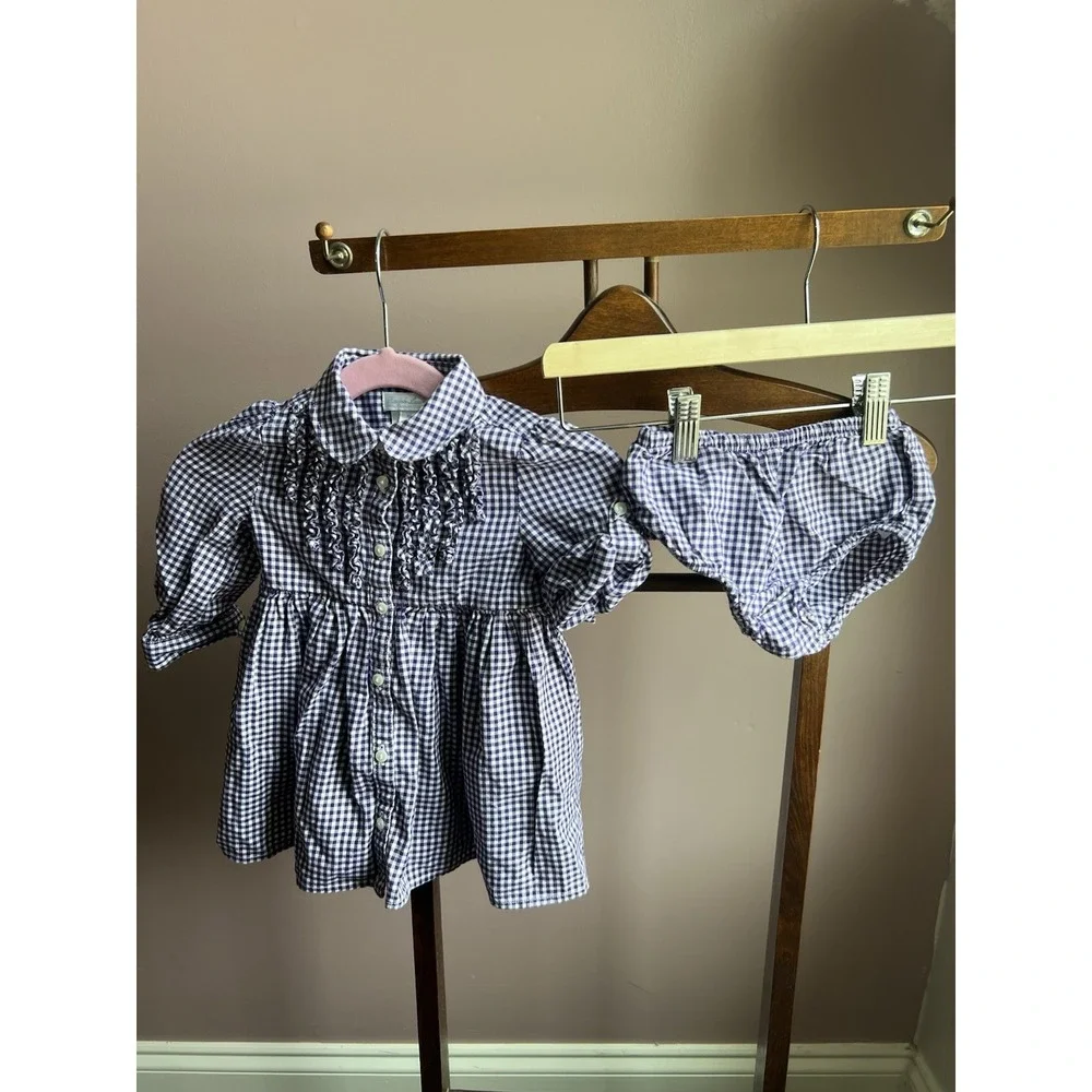 Ralph Lauren Baby Girls Purple Gingham Print Dress W/ Bloomers Size 9‎ Months